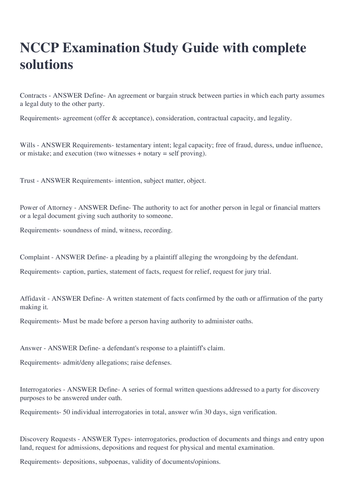 Preview image of NCCP Examination Study Guide with complete solutions document